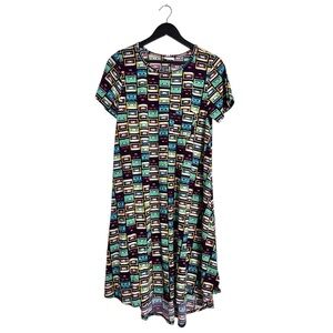 LuLaRoe Cassette Tape Print Carly Dress Size Medium Multicolor Retro Print